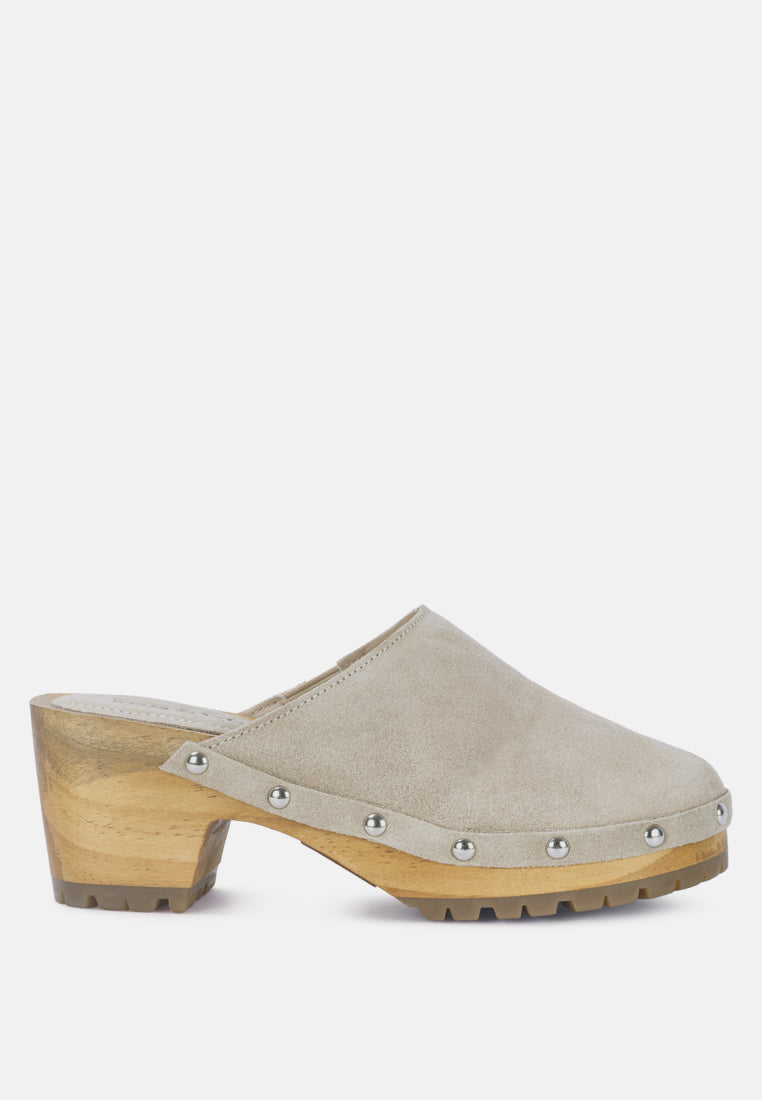fine suede studded clogs mules by ruw#color_beige