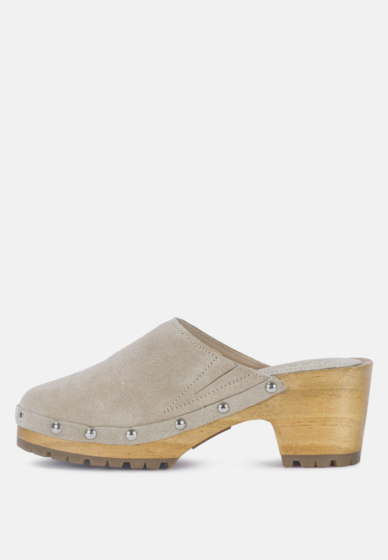 fine suede studded clogs mules by ruw#color_beige