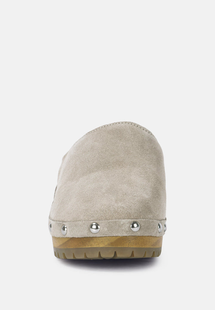 fine suede studded clogs mules by ruw#color_beige