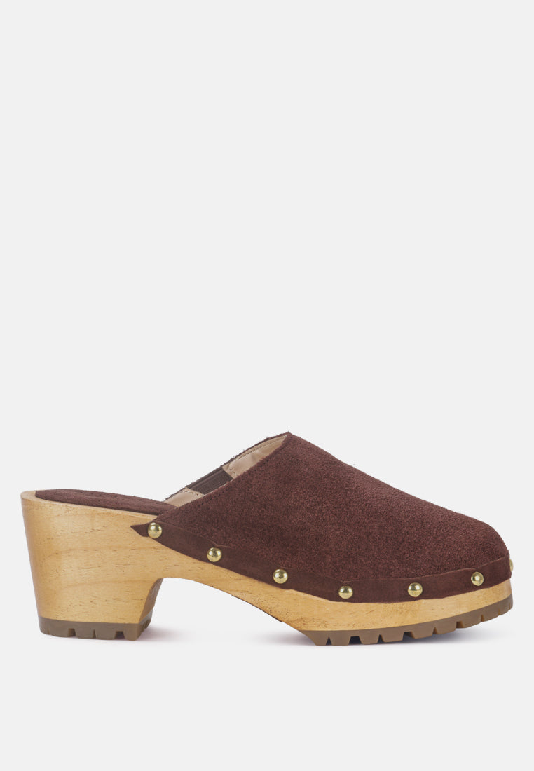 fine suede studded clogs mules by ruw#color_brown