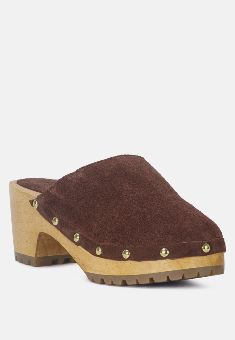 fine suede studded clogs mules by ruw#color_brown