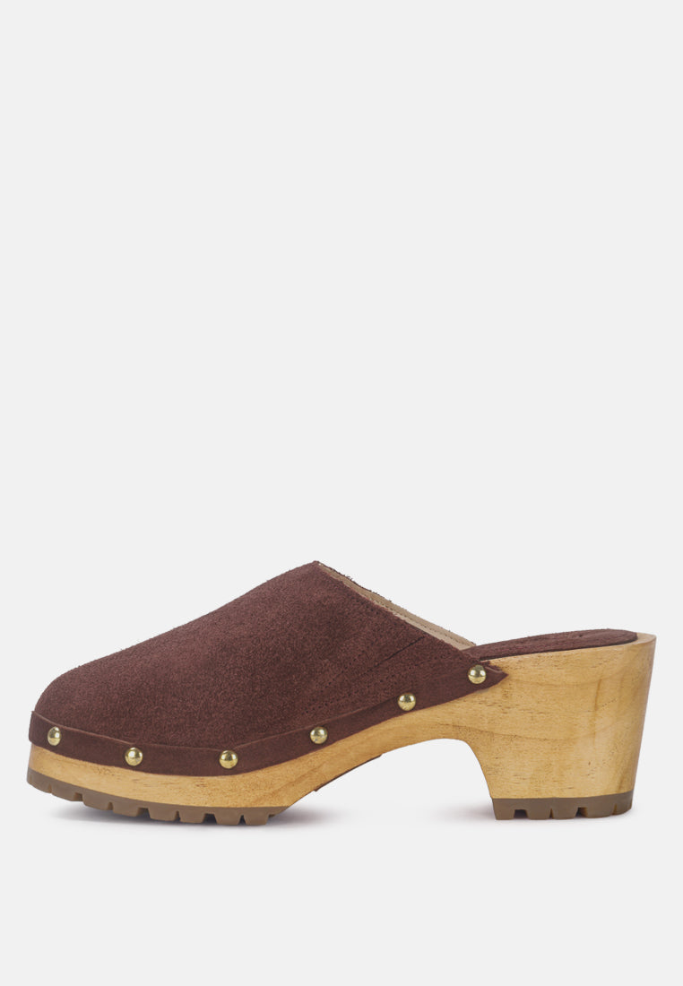 fine suede studded clogs mules by ruw#color_brown