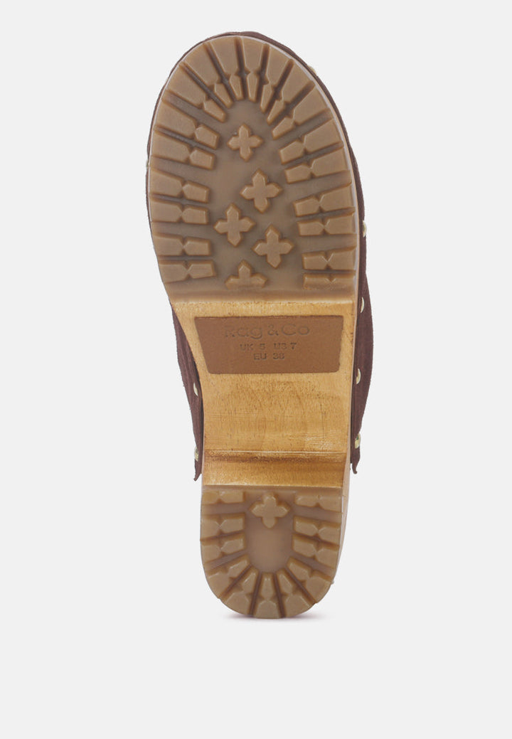 fine suede studded clogs mules by ruw#color_brown