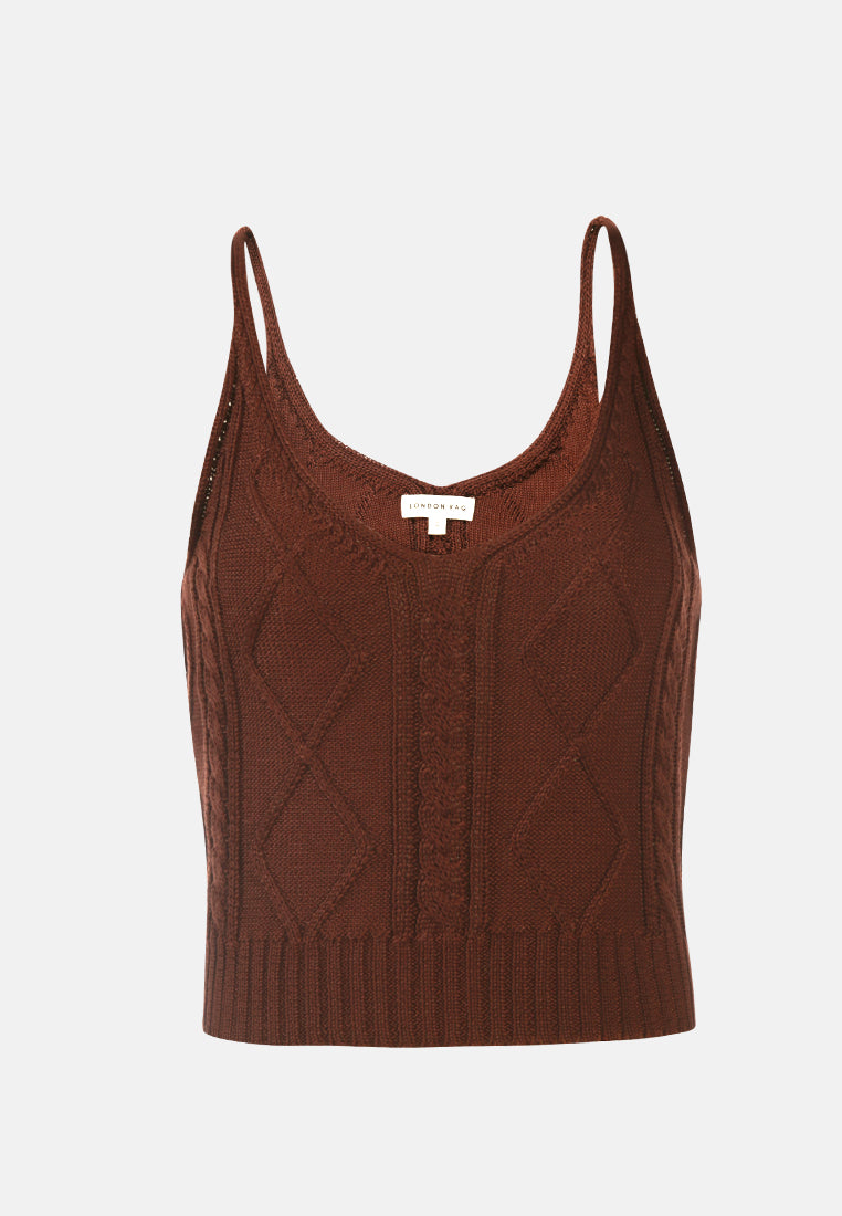 knitted spaghetti tank top#color_brown