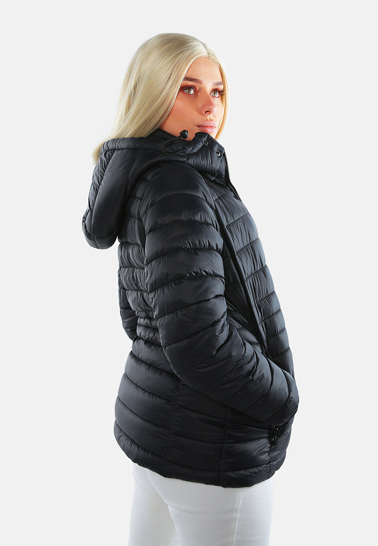 long sleeves puffer hoodie#color_black