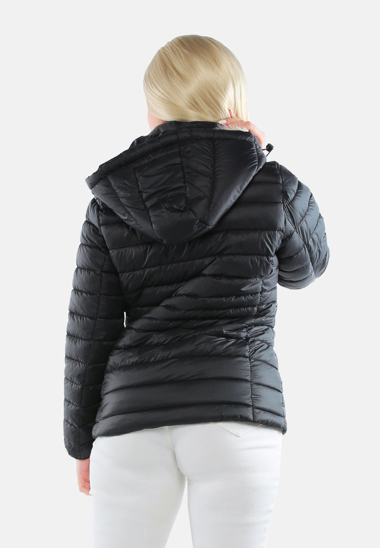 long sleeves puffer hoodie#color_black