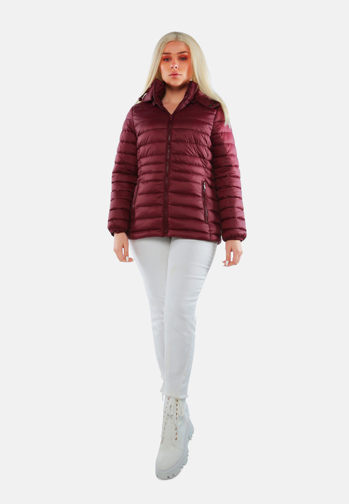 long sleeves puffer hoodie#color_burgundy