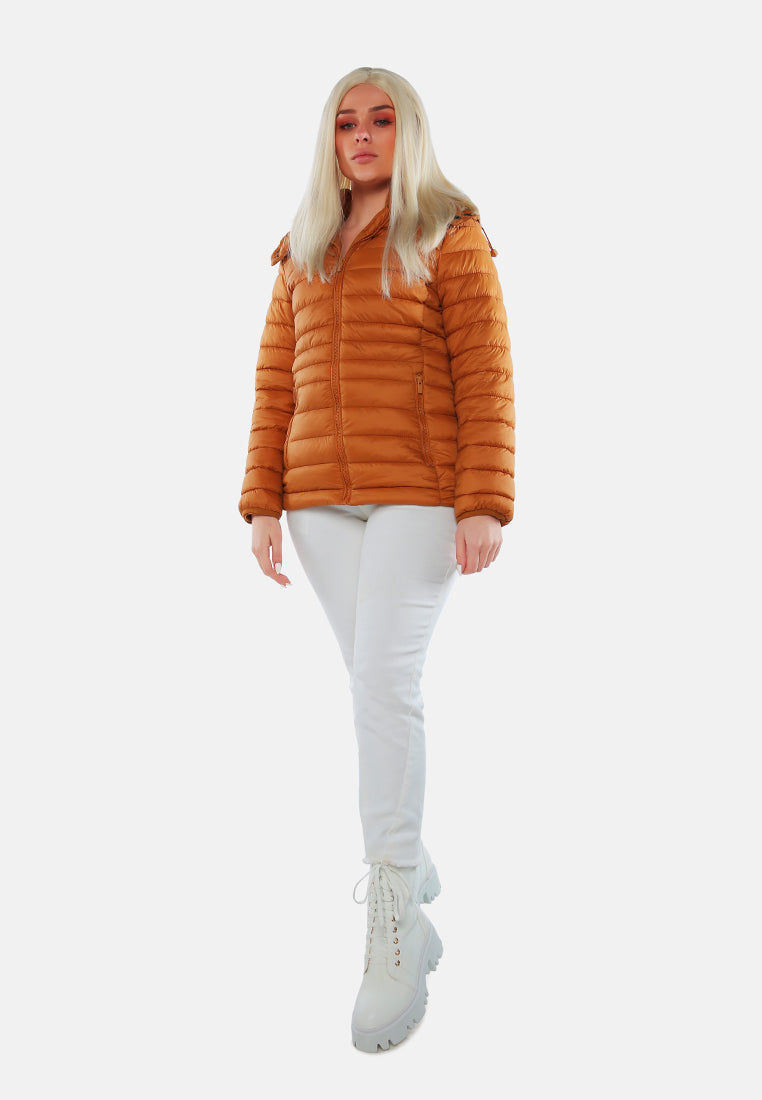 long sleeves puffer hoodie#color_mustard