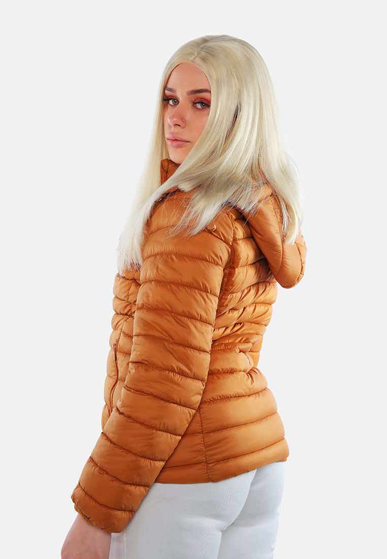 long sleeves puffer hoodie#color_mustard