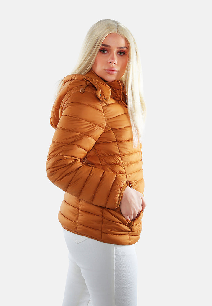 long sleeves puffer hoodie#color_mustard
