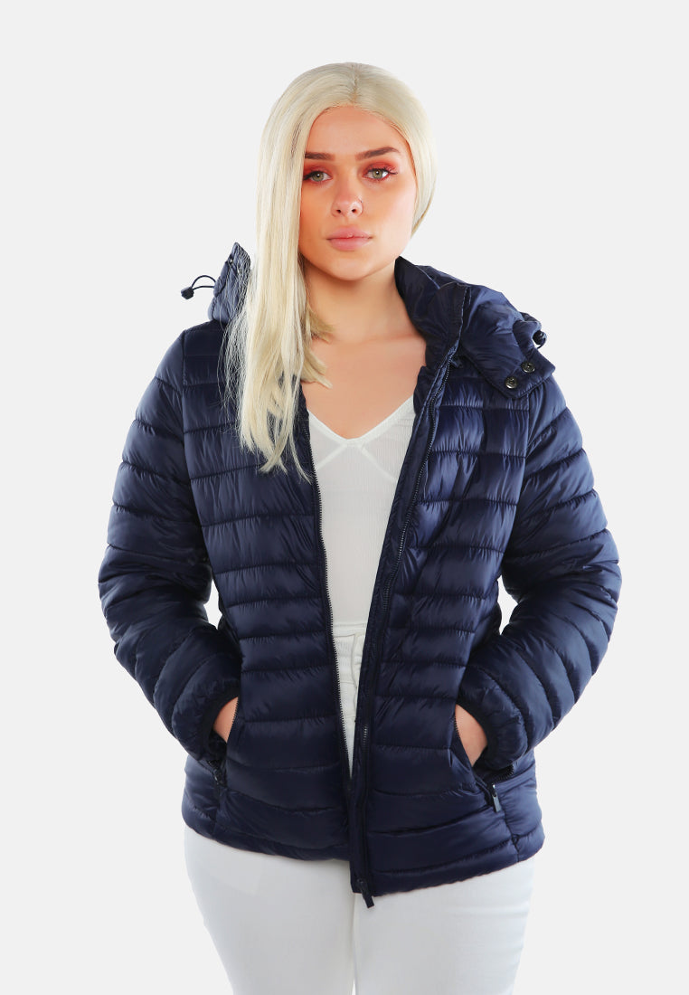 long sleeves puffer hoodie#color_navy