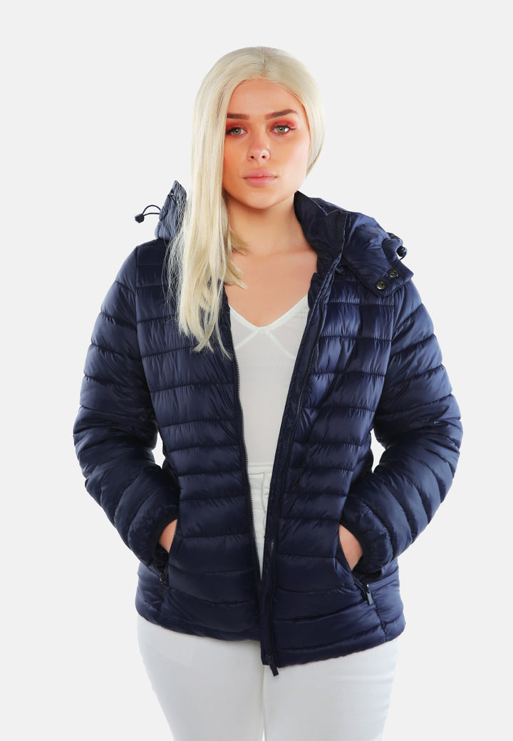 long sleeves puffer hoodie#color_navy