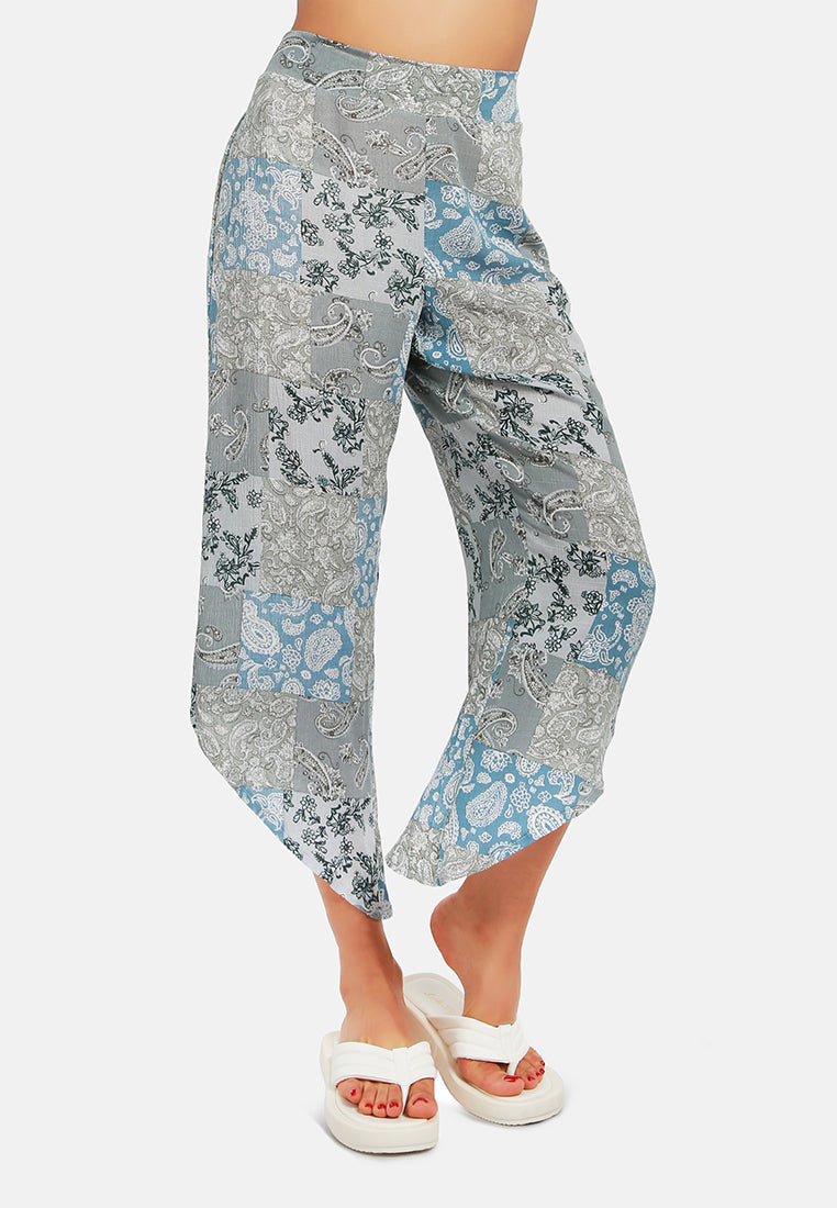 floral patchwork print pants#color_blue