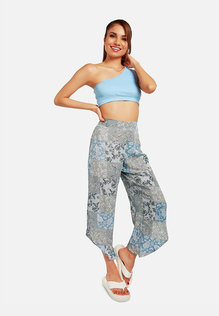 floral patchwork print pants#color_blue