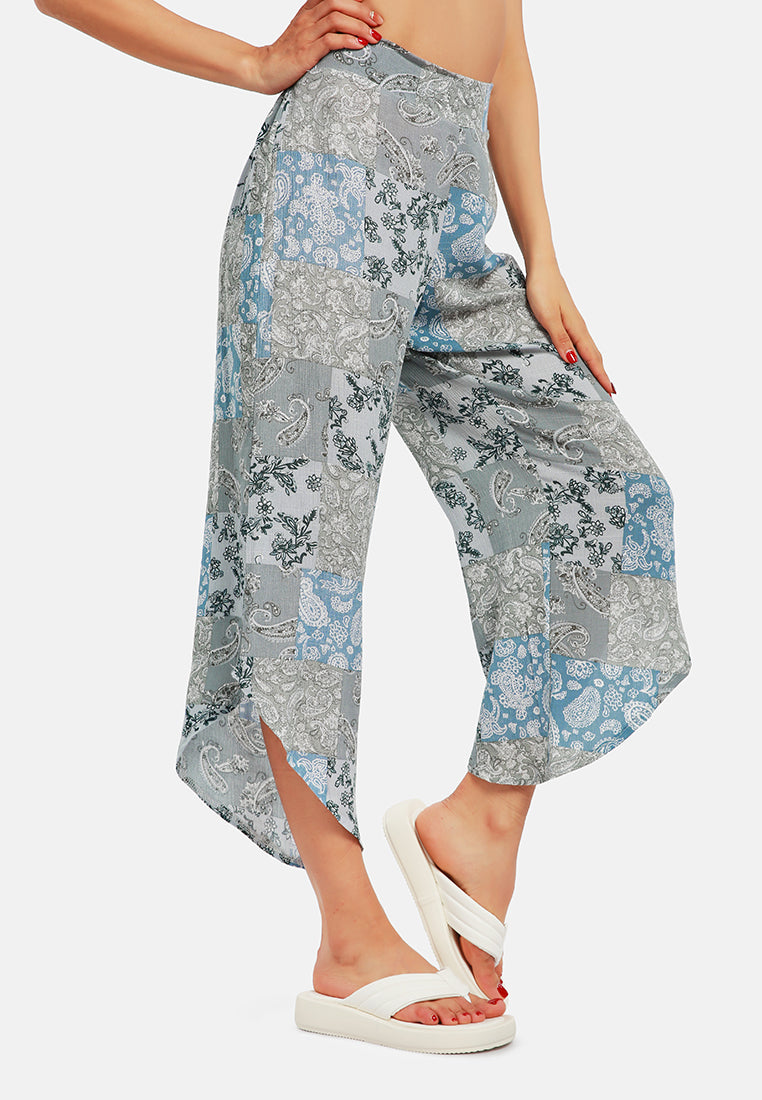 floral patchwork print pants#color_blue