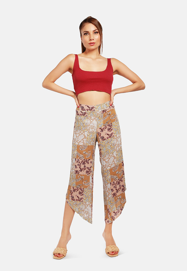 floral patchwork print pants#color_beige