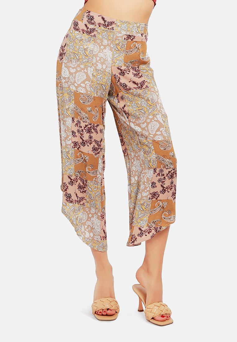 floral patchwork print pants#color_beige