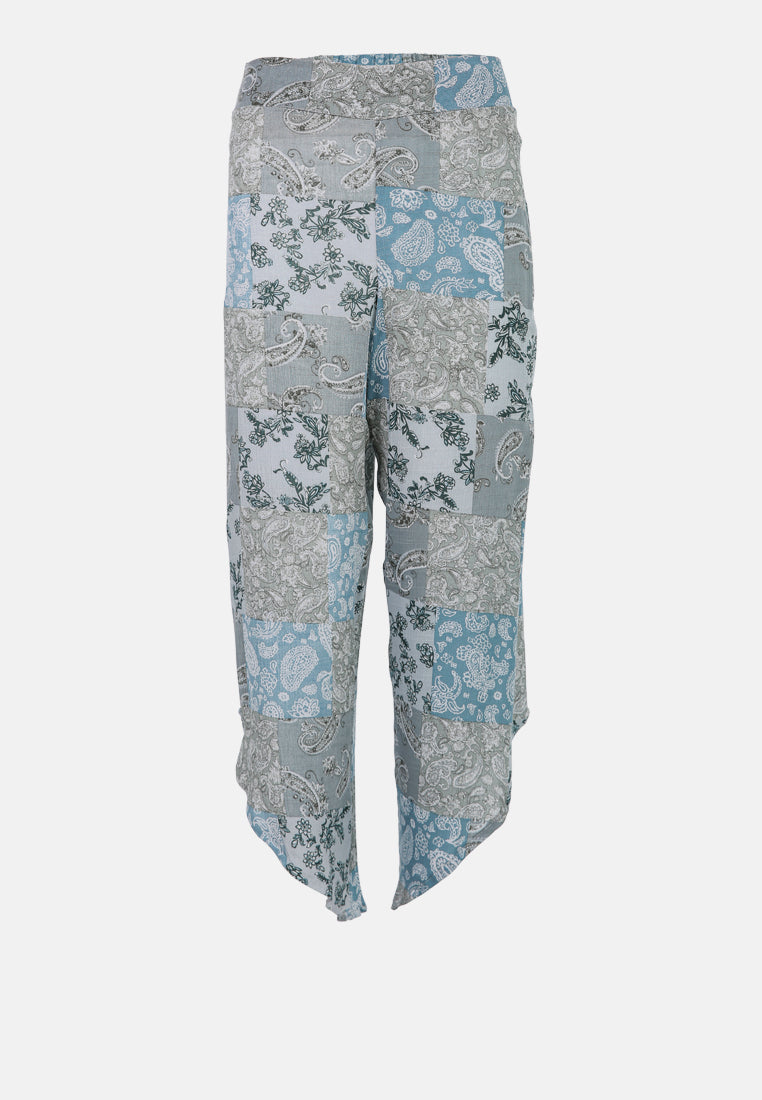 floral patchwork print pants#color_blue