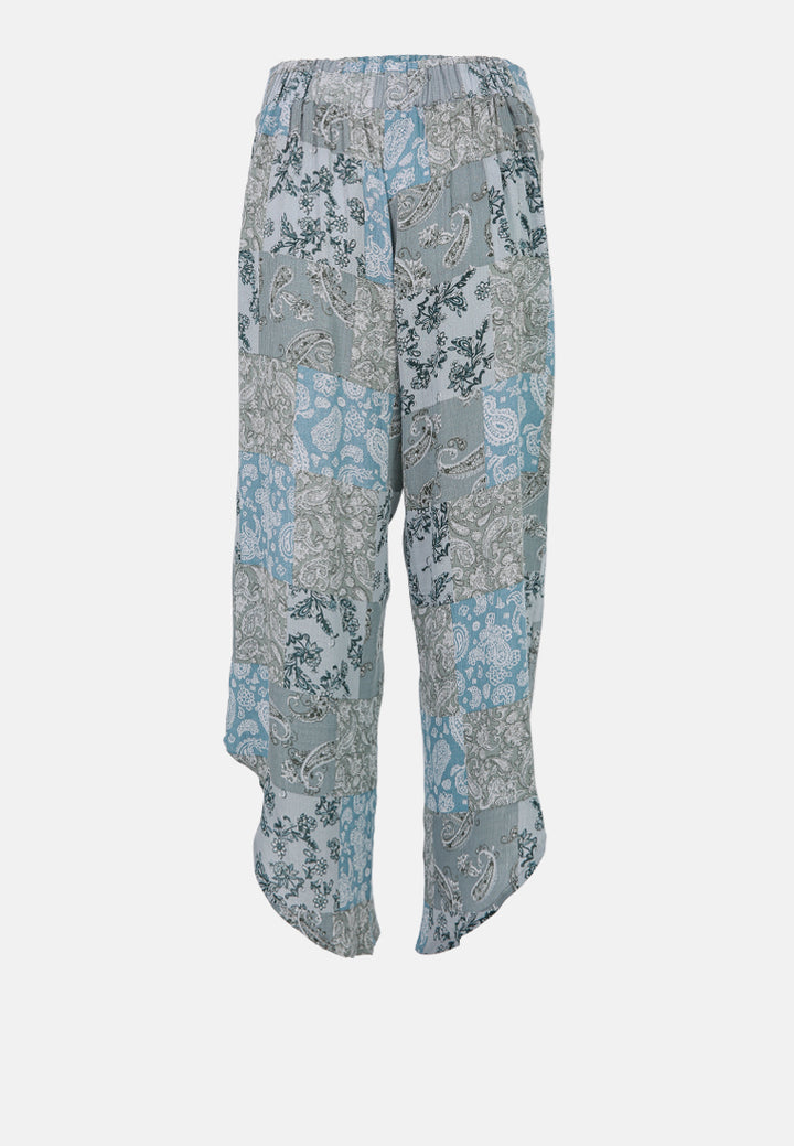 floral patchwork print pants#color_blue
