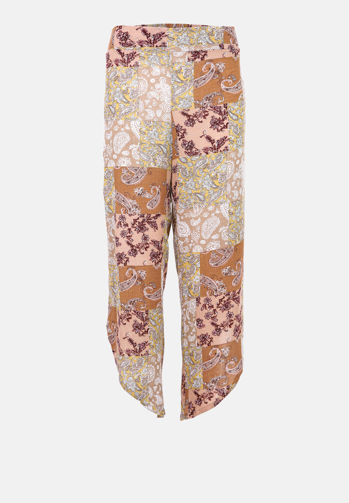 floral patchwork print pants#color_beige