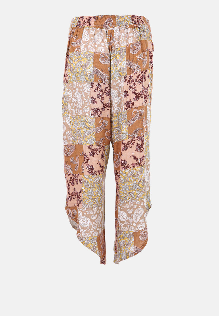 floral patchwork print pants#color_beige