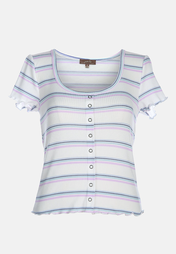 casual short summer top#color_ivory-stripe