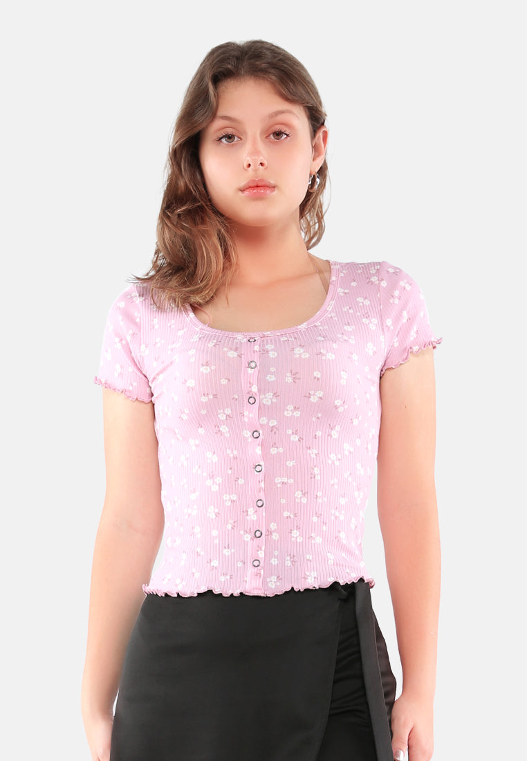 casual short summer top#color_pink-floral