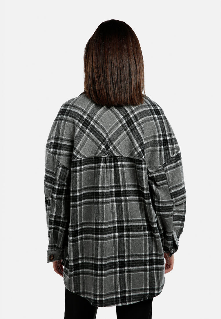 long sleeves oversized checkered shacket by ruw#color_black-white