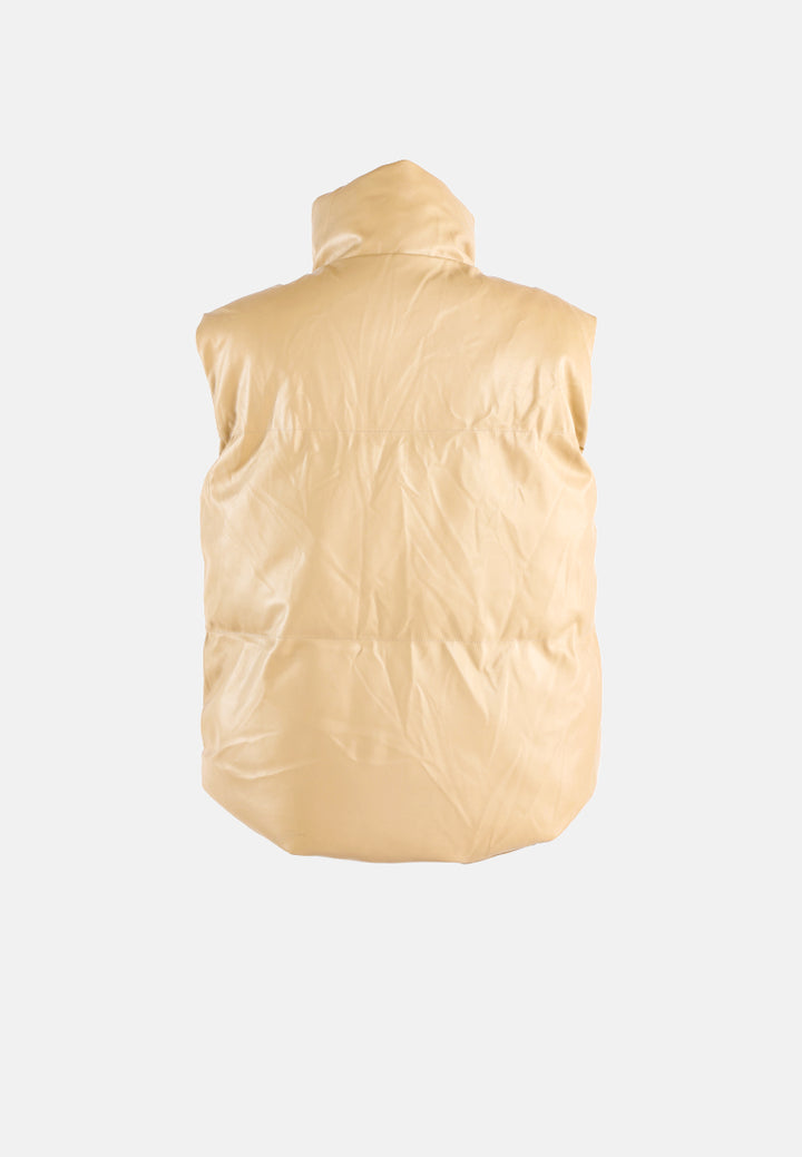 sleeveless turtleneck puffer jacket#color_camel
