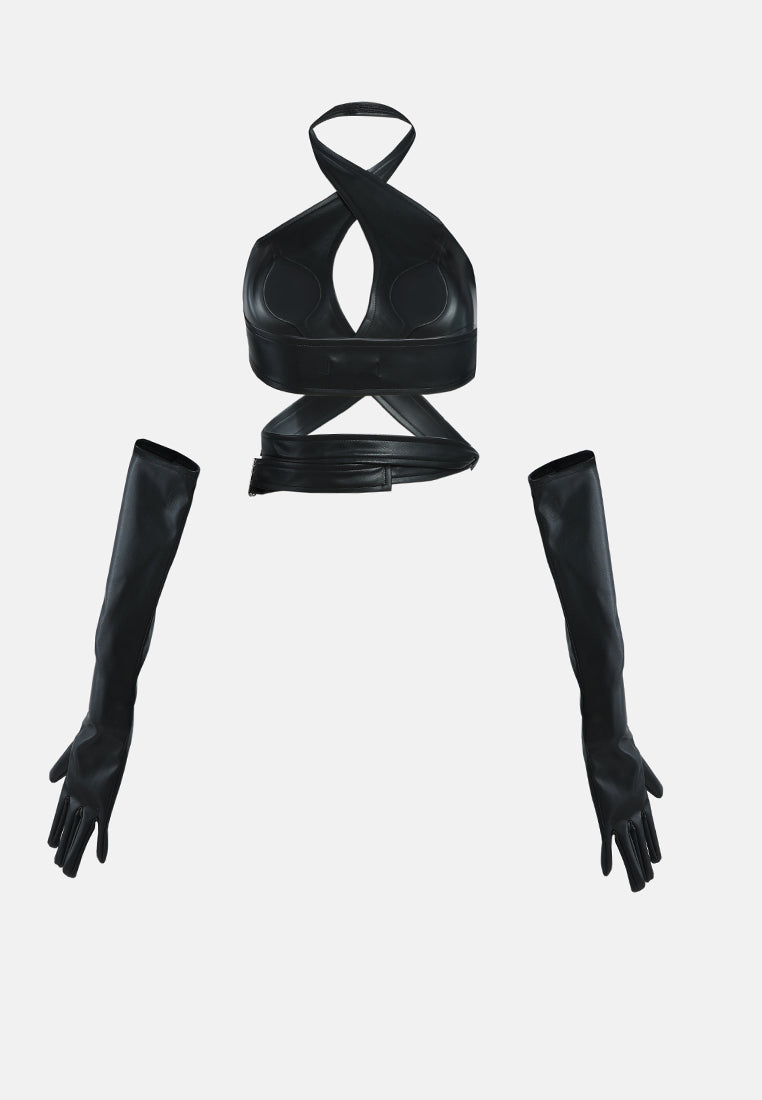halter neck top with gloves#color_black