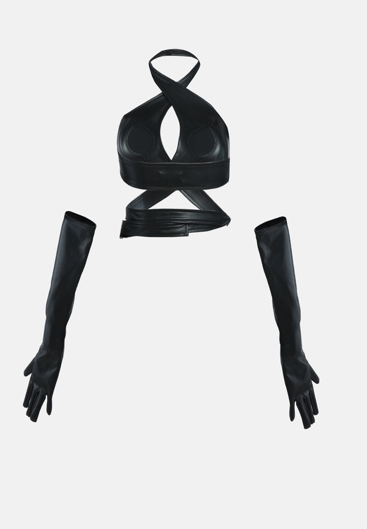 halter neck top with gloves#color_black