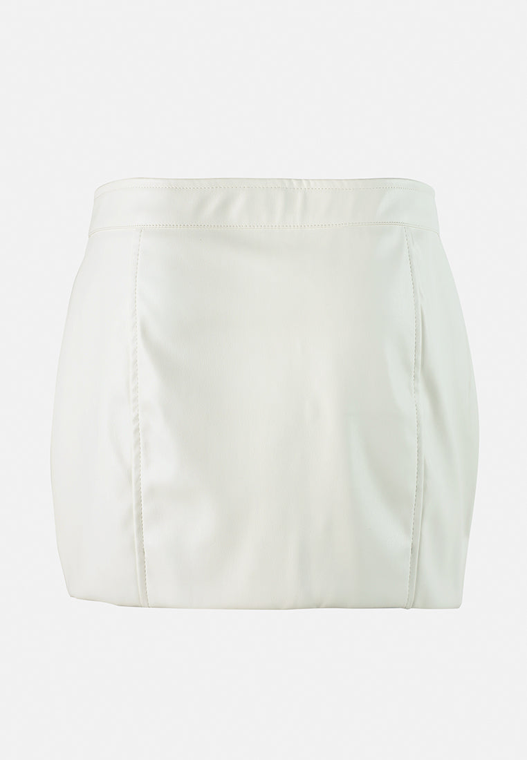 faux leather zipper detail mini skirt by ruw#color_cream