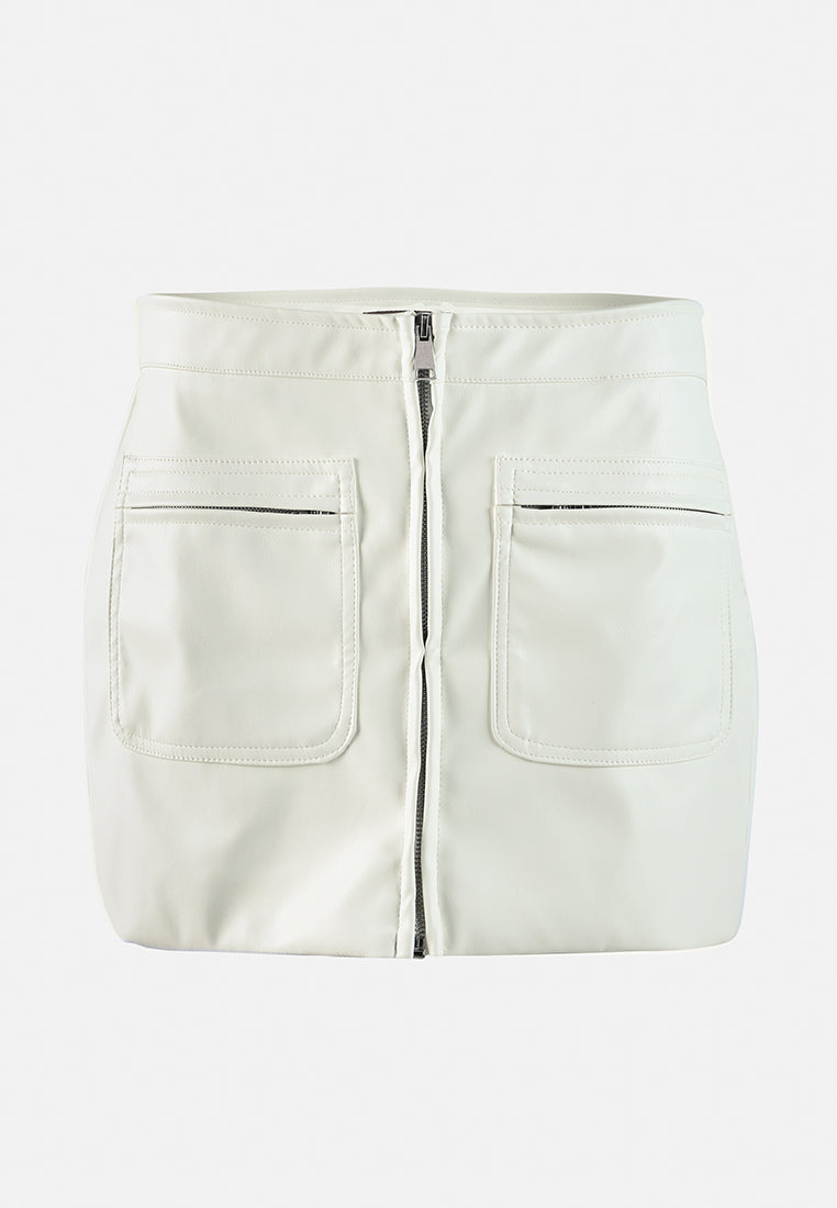 faux leather zipper detail mini skirt by ruw#color_cream