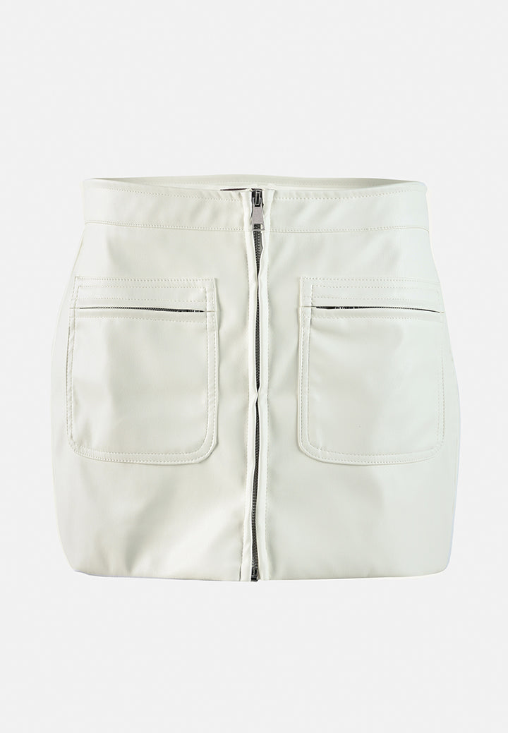 faux leather zipper detail mini skirt by ruw#color_cream