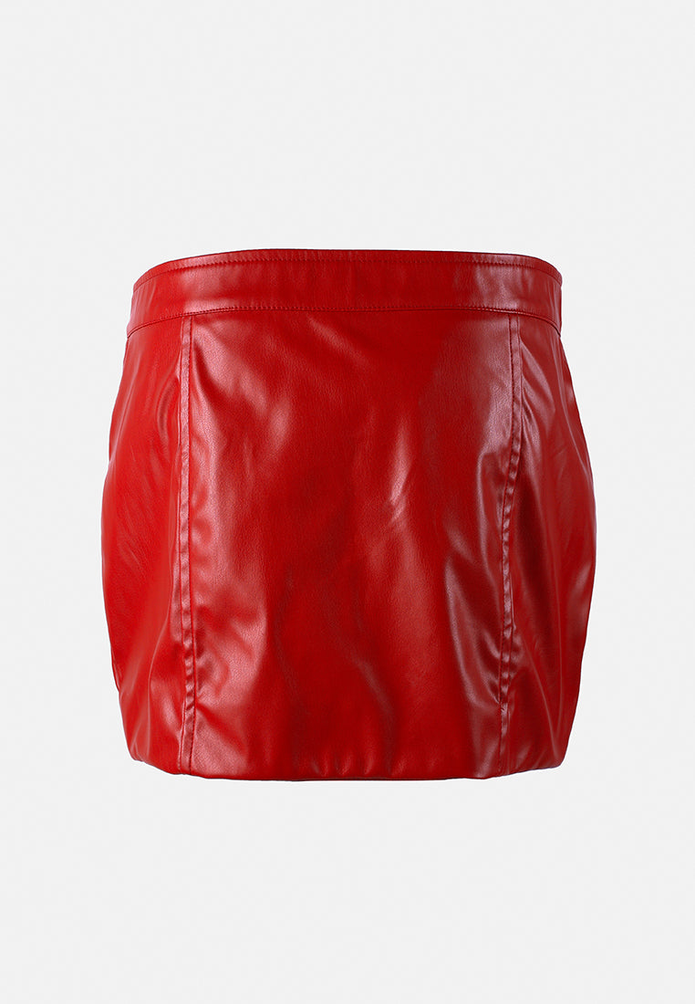 faux leather zipper detail mini skirt by ruw#color_red