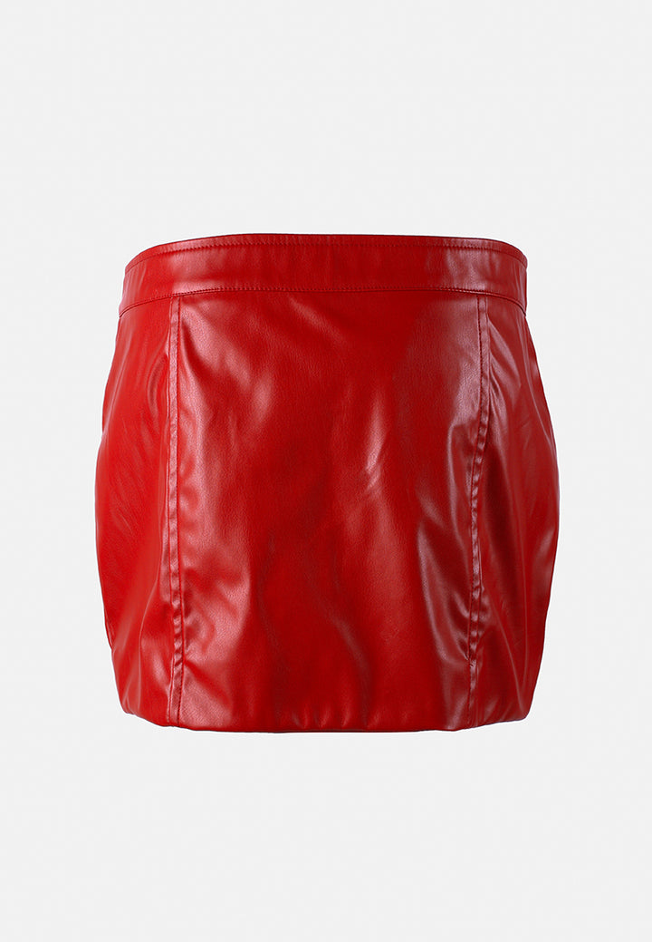 faux leather zipper detail mini skirt by ruw#color_red