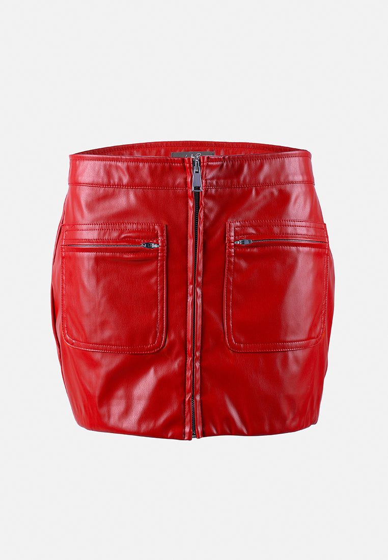 faux leather zipper detail mini skirt by ruw#color_red