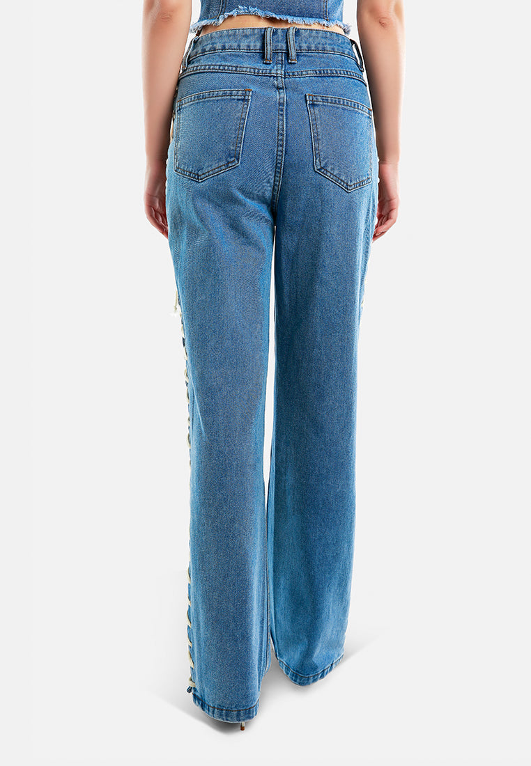 lace up denim trousers by ruw#color_light-blue