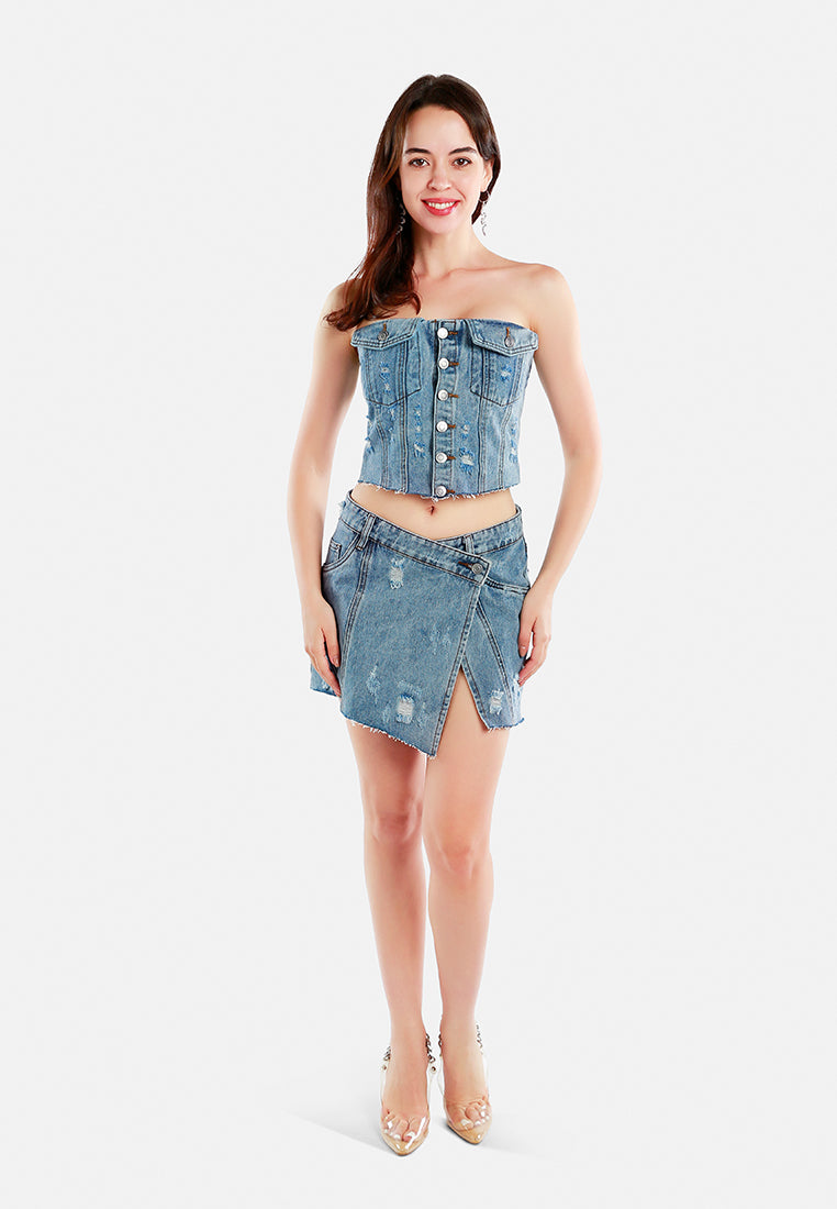 denim corset tube top by ruw#color_jeans-blue