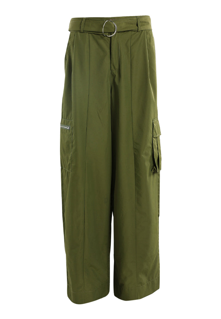relaxed woven cargo pants with belt#color_olive