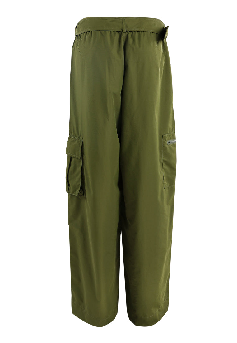 relaxed woven cargo pants with belt#color_olive