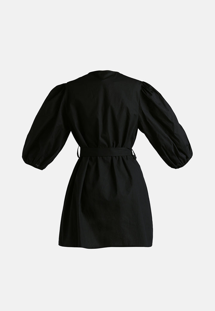 v-neck belt dress by ruw#color_black