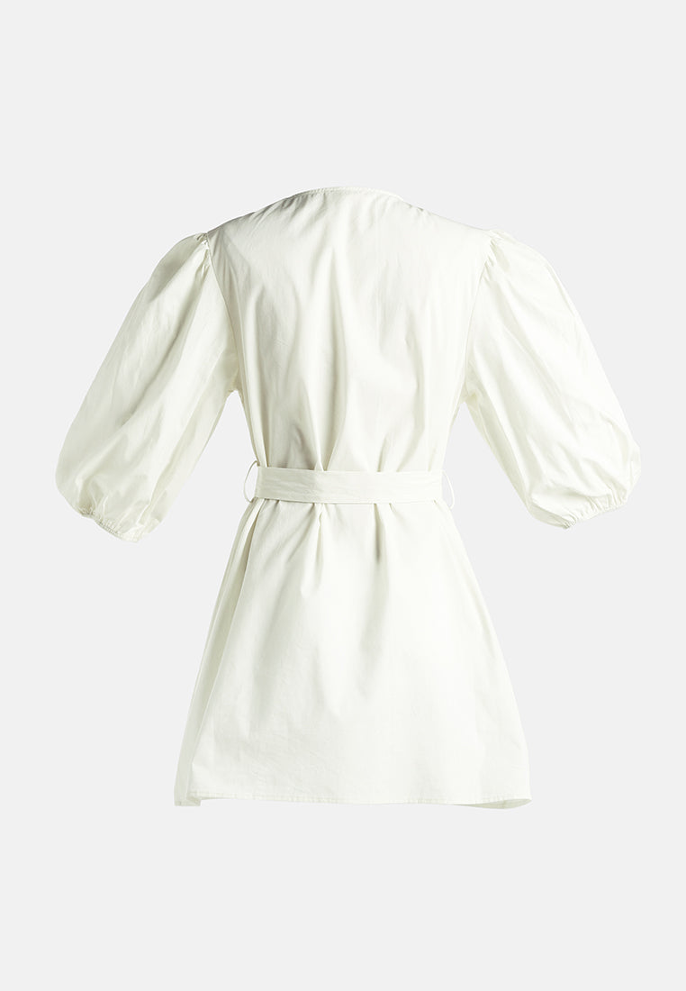v-neck belt dress by ruw#color_off-white