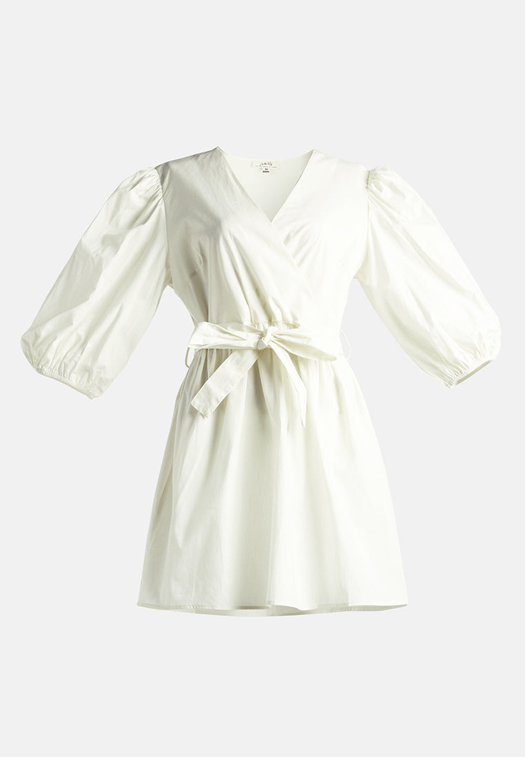 v-neck belt dress by ruw#color_off-white