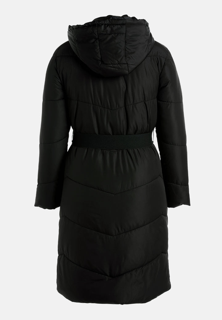 belted hooded long puffer jacket by ruw#color_black