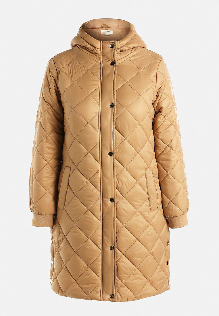 hooded longline quilted jacket by ruw#color_camel