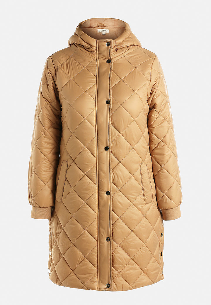 hooded longline quilted jacket by ruw#color_camel