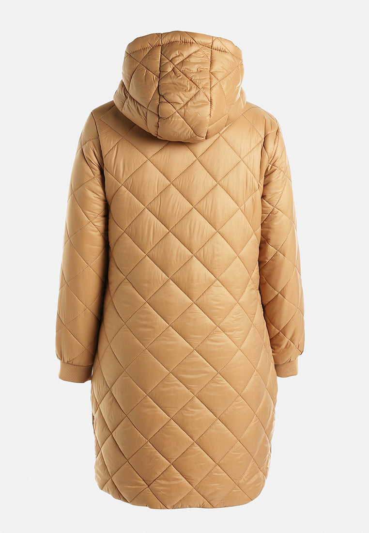 hooded longline quilted jacket by ruw#color_camel