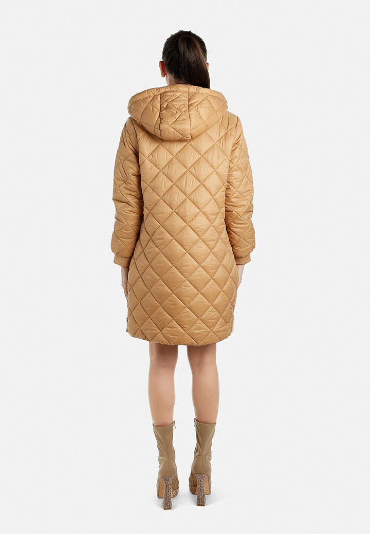 hooded longline quilted jacket by ruw#color_camel