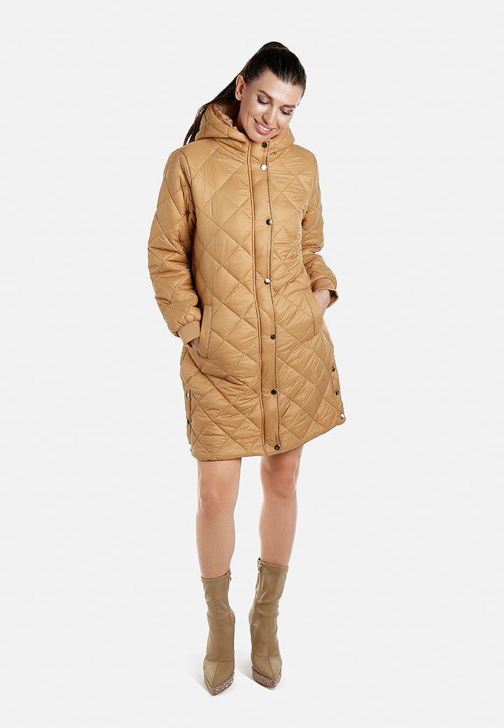 hooded longline quilted jacket by ruw#color_camel